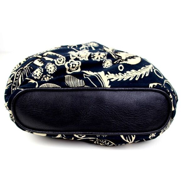 LUCKY PENNY BLACK WHITE CANVAS GENUINE LEATHER TRIM TOTE HOBO SHOULDER BAG PURSE - Picture 5 of 12